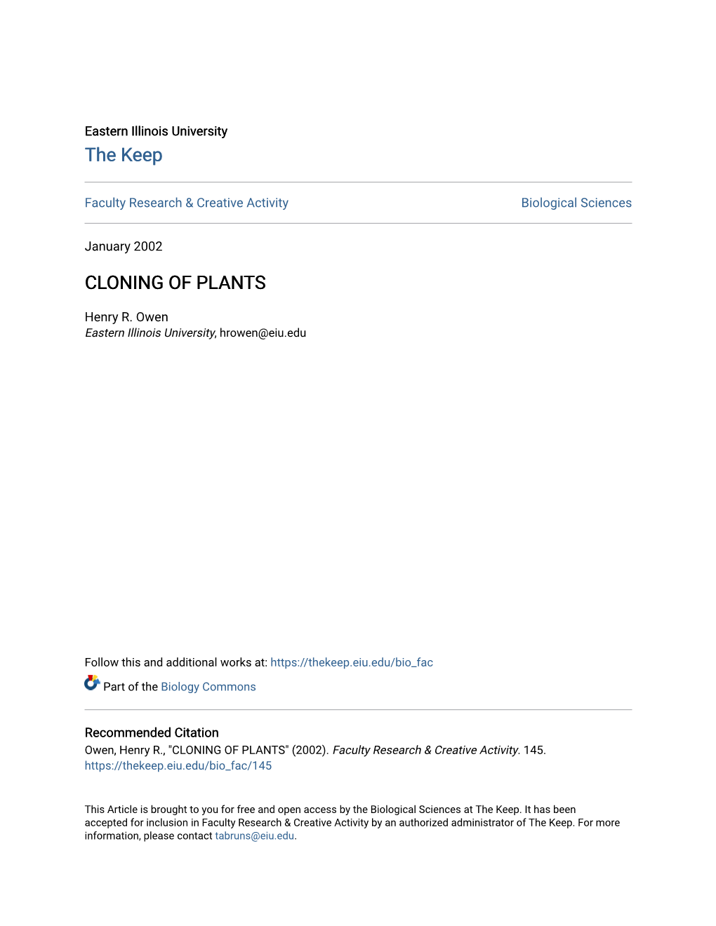 Cloning of Plants