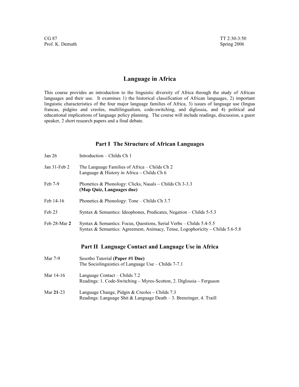 Part I the Structure of African Languages