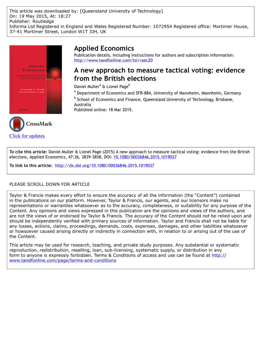 A New Approach to Measure Tactical Voting: Evidence from the British