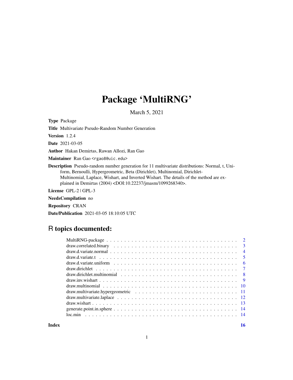 Package 'Multirng'