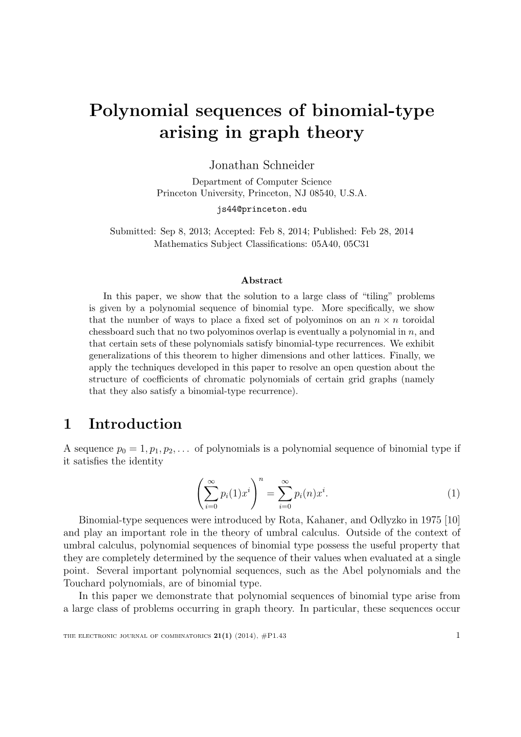 Polynomial Sequences of Binomial-Type Arising in Graph Theory