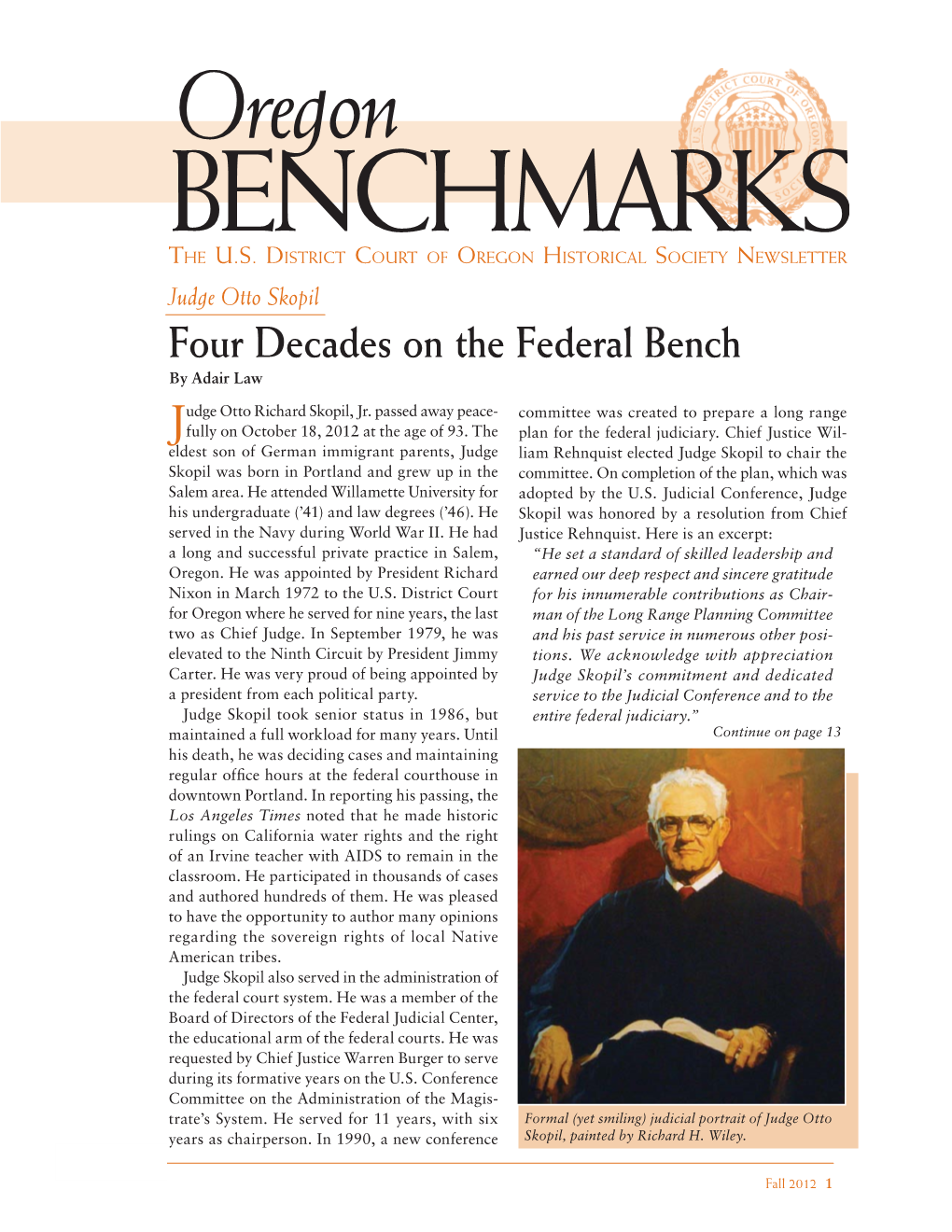 Judge Otto Skopil Four Decades on the Federal Bench by Adair Law