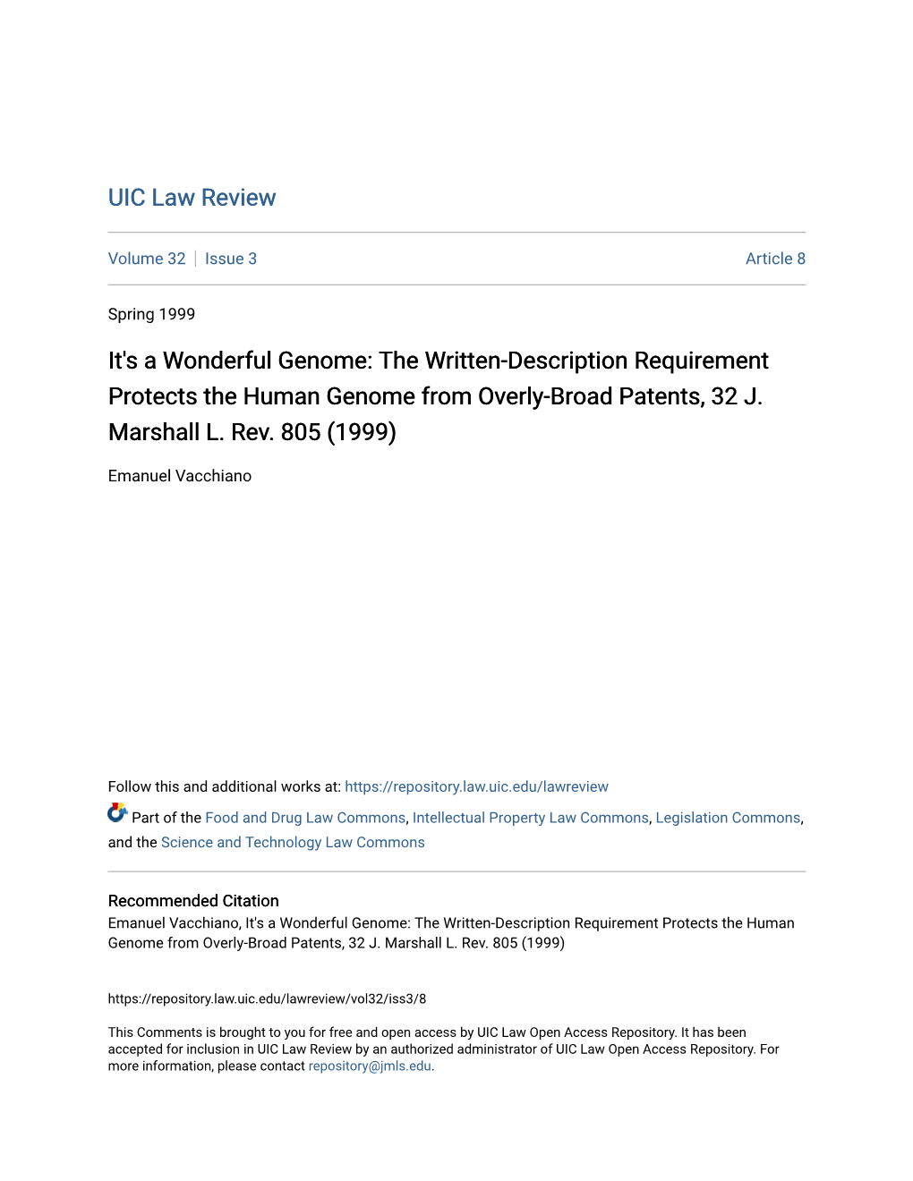 The Written-Description Requirement Protects the Human Genome from Overly-Broad Patents, 32 J