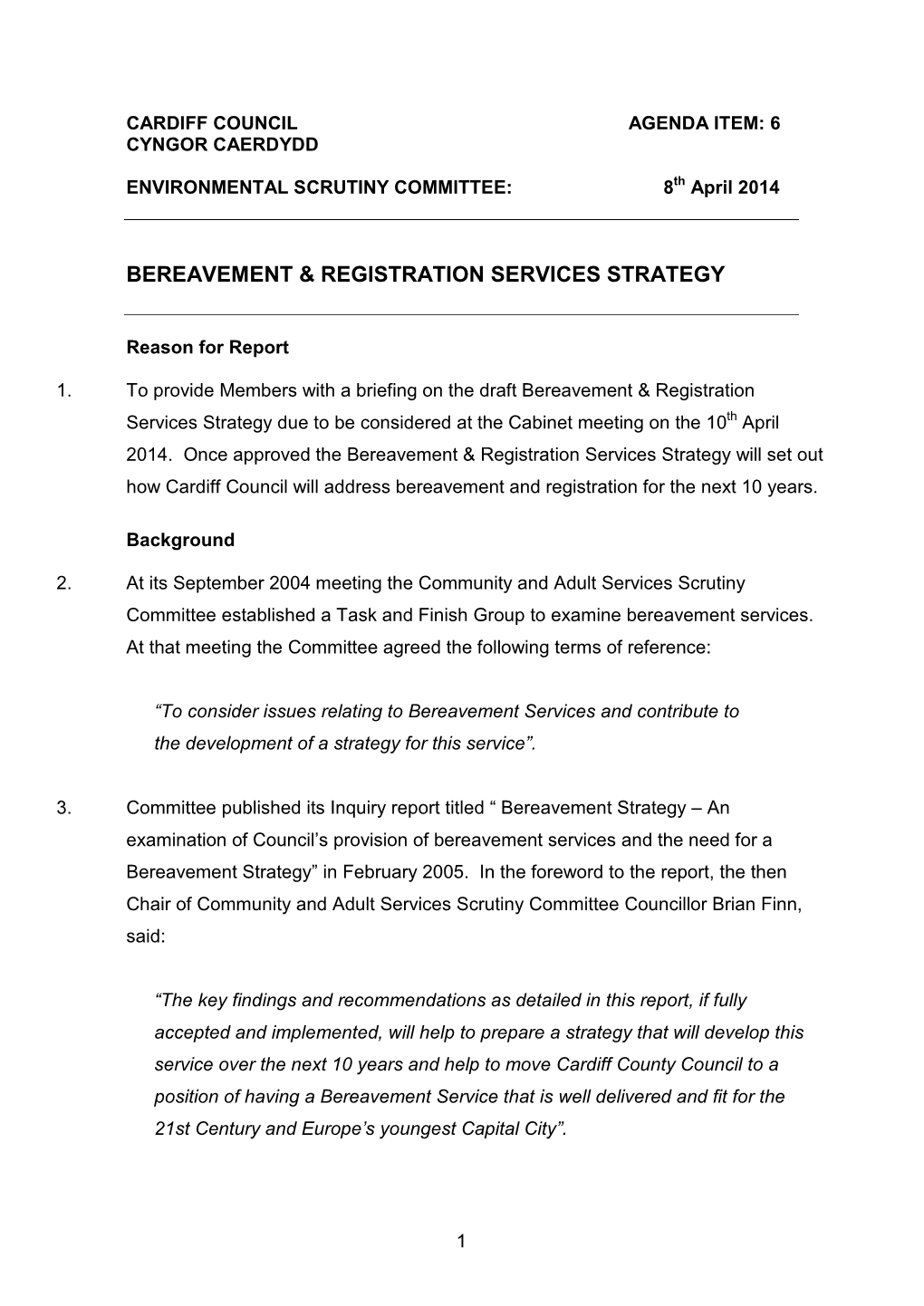 Bereavement & Registration Services Strategy