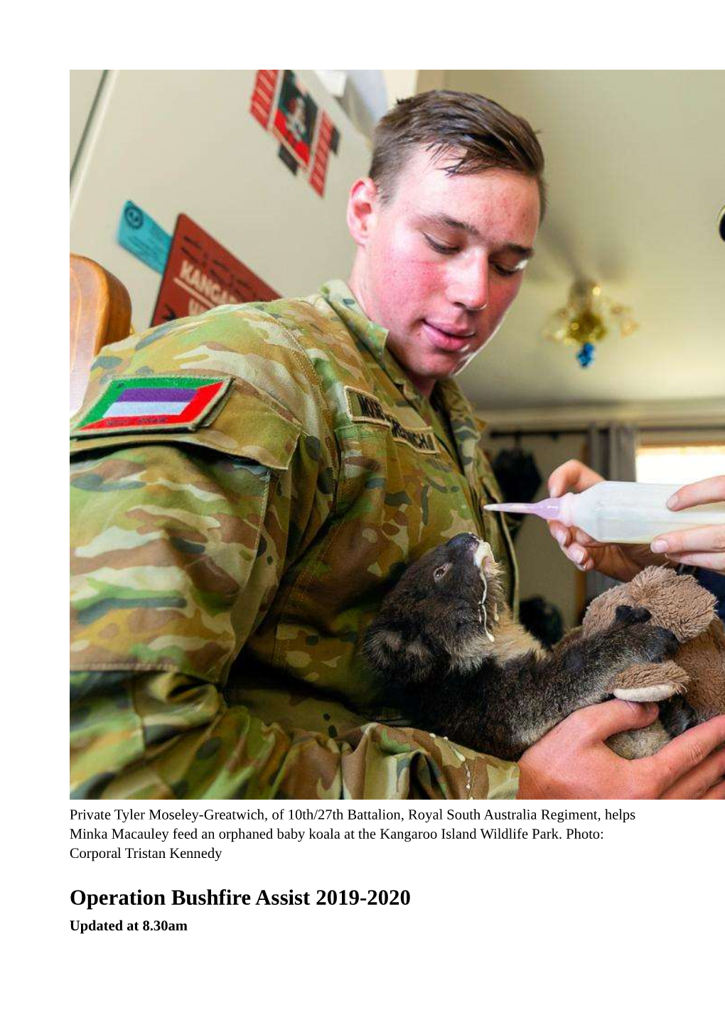 10Th/27Th Battalion, Royal South Australia Regiment, Helps Minka Macauley Feed an Orphaned Baby Koala at the Kangaroo Island Wildlife Park