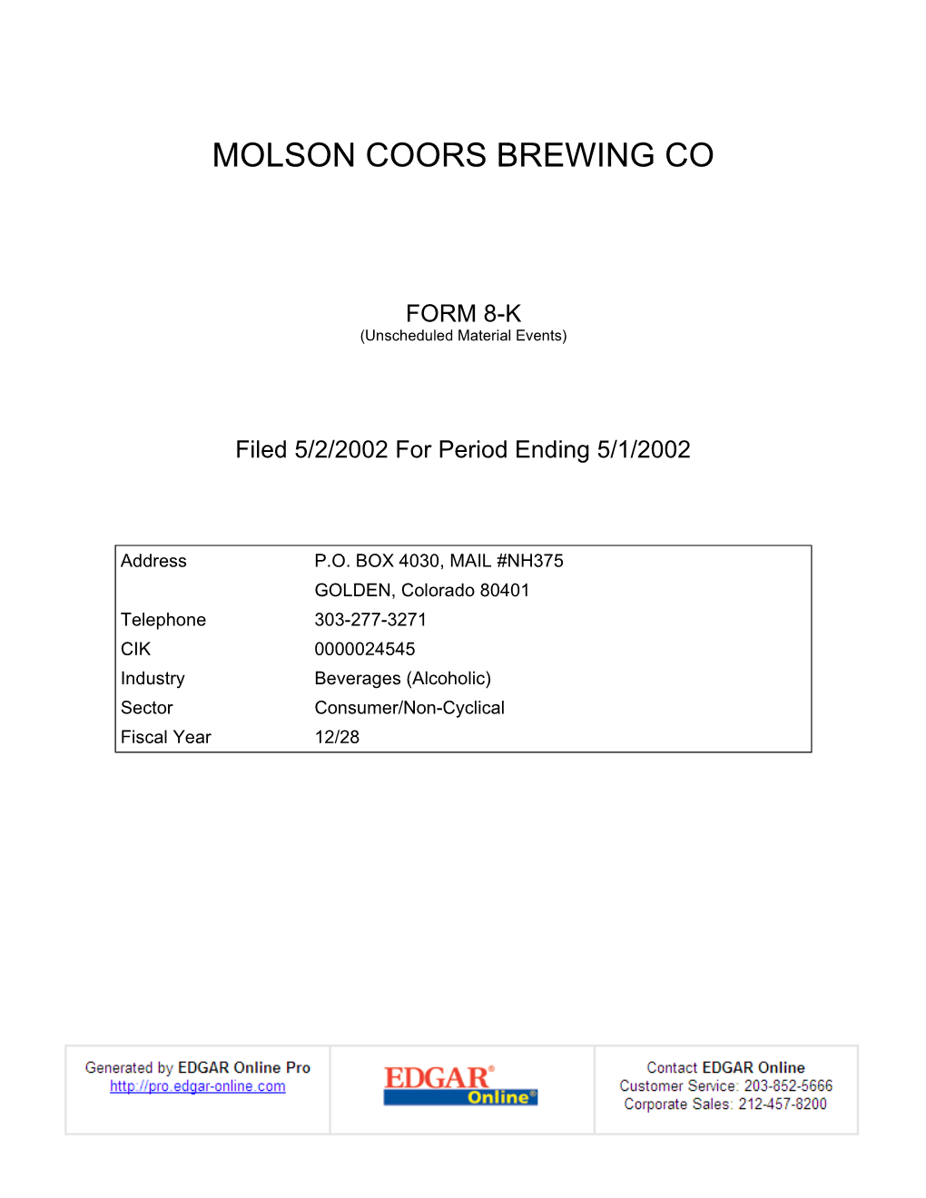 Molson Coors Brewing Co