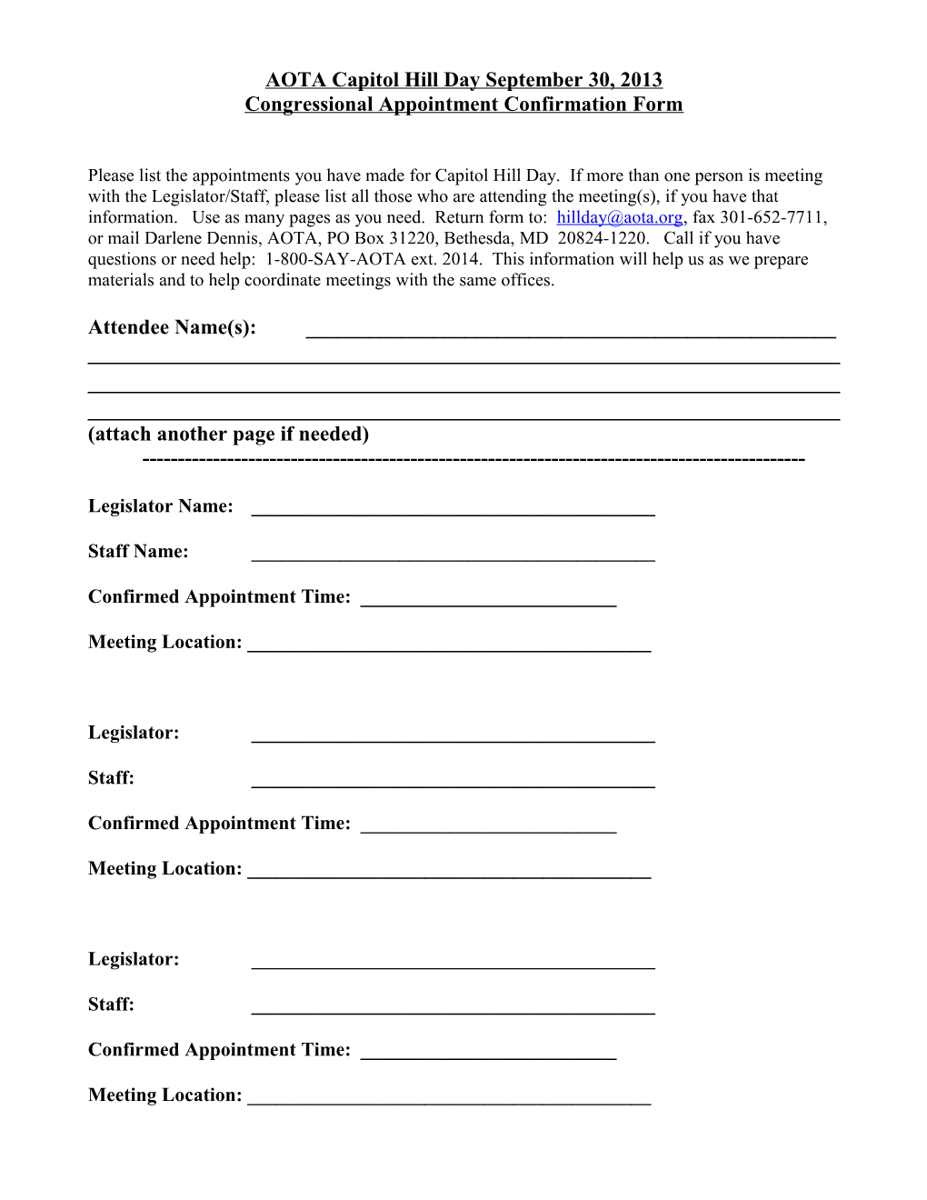 Congressional Appointment Confirmation Form