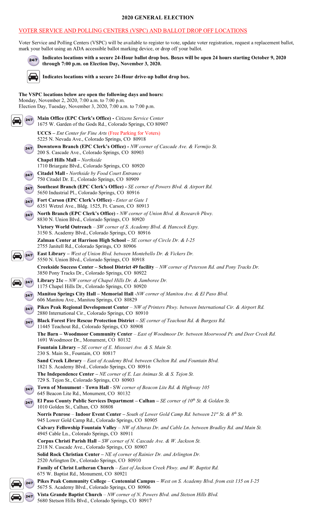 2020 General Election Voter Service and Polling