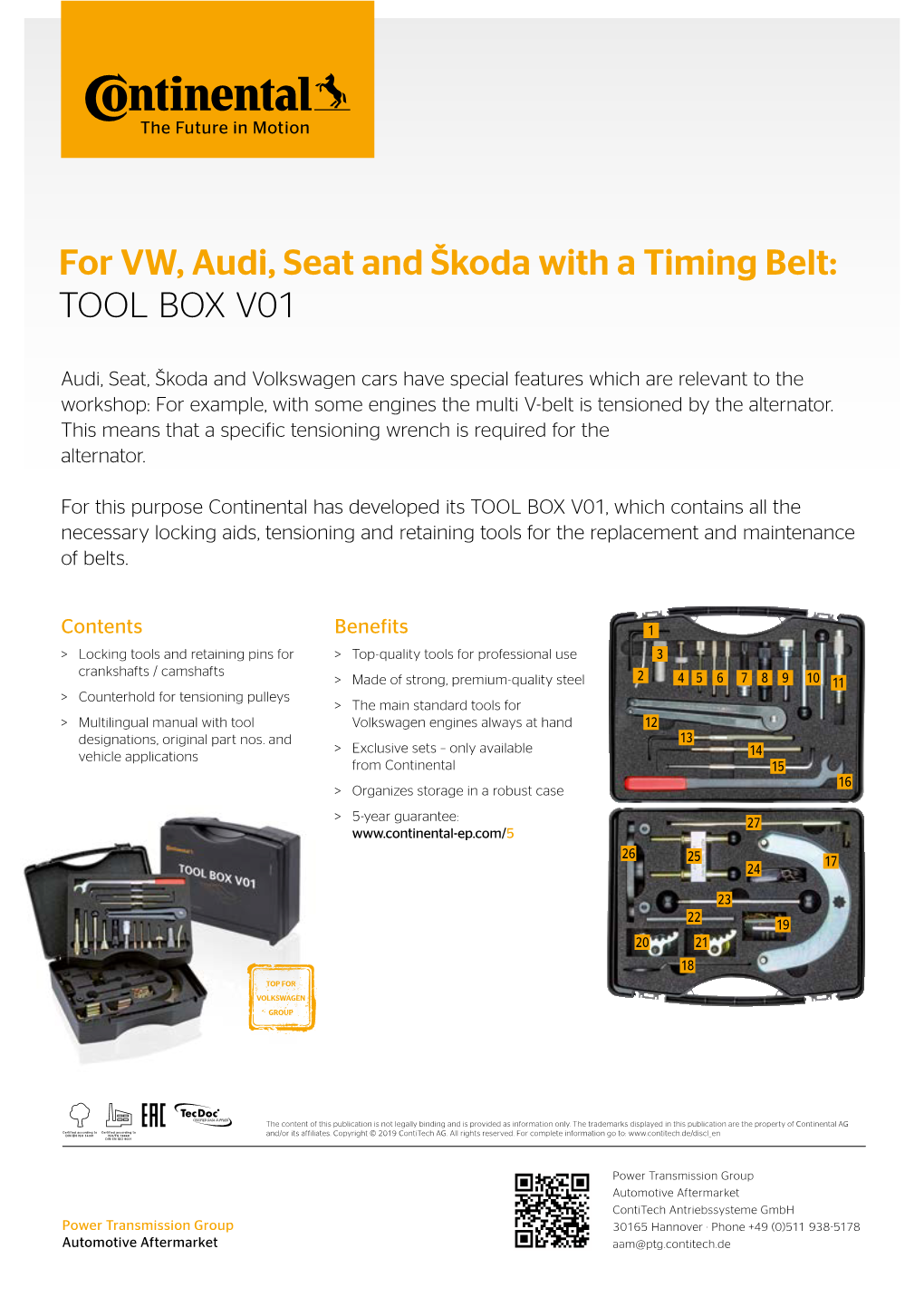 For VW, Audi, Seat and Škoda with a Timing Belt: TOOL BOX V01