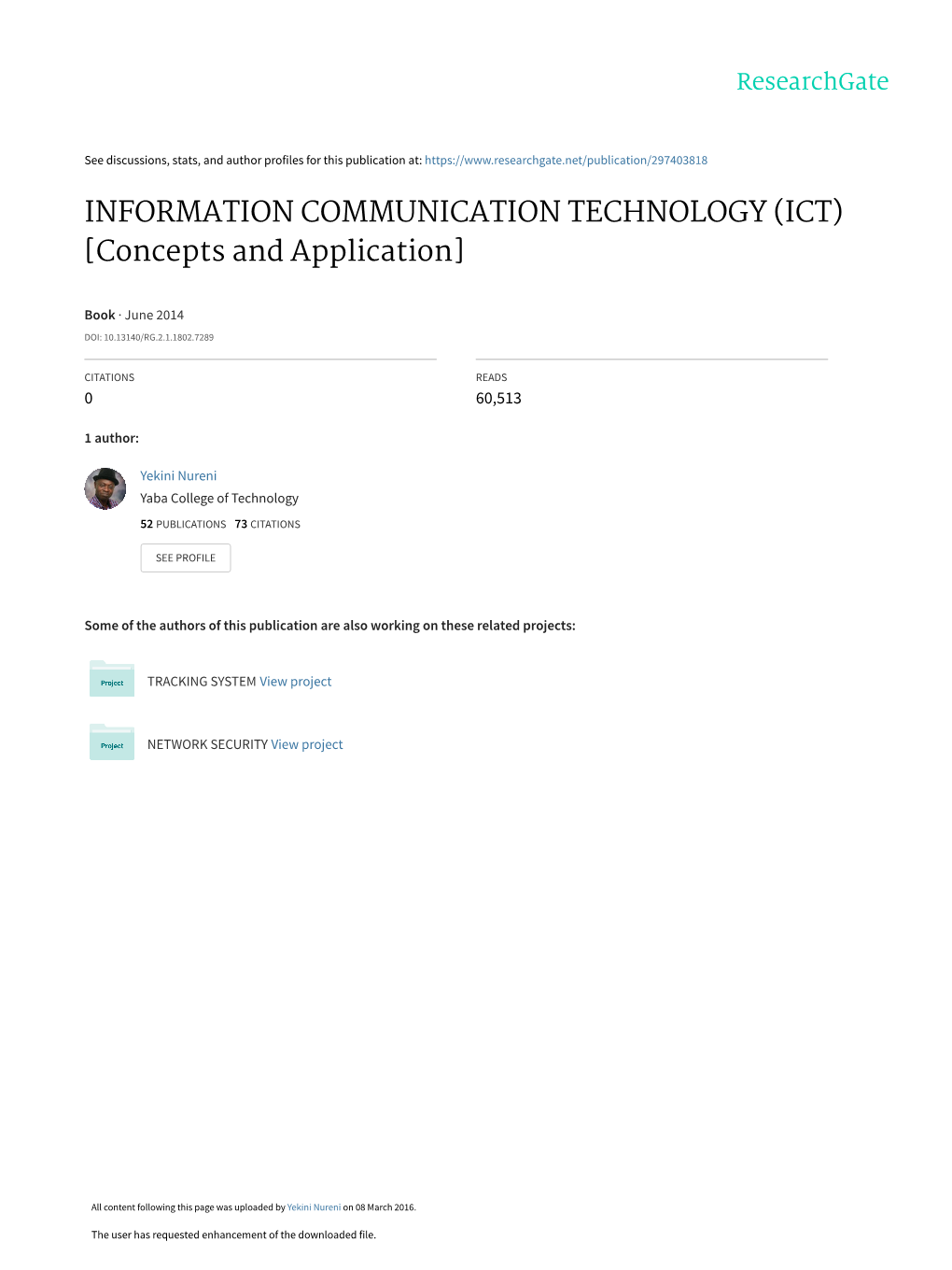 INFORMATION COMMUNICATION TECHNOLOGY (ICT) [Concepts and Application]