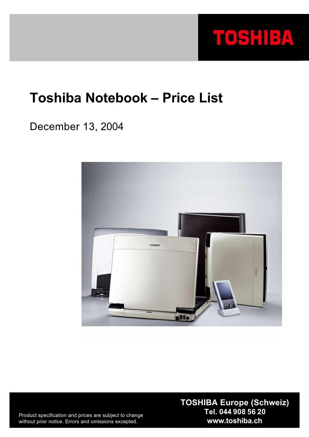 Toshiba Notebook – Price List