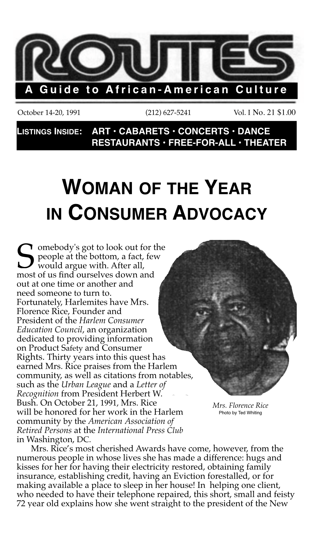 Woman of the Year Vol I, No 21, 1991 New Format Website 9/30/2015