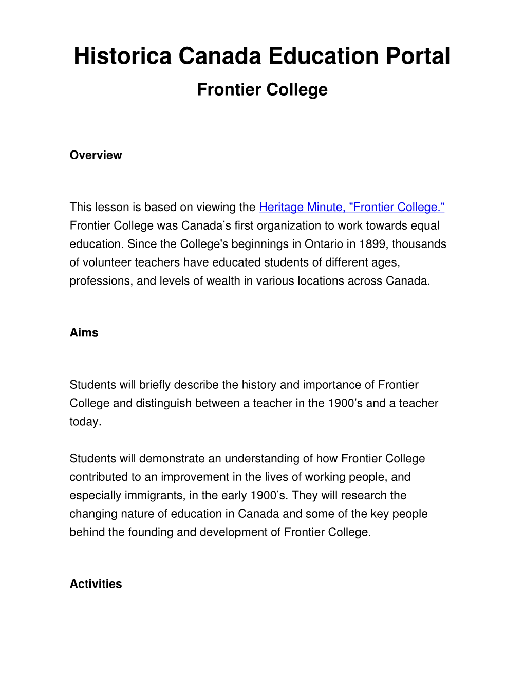 Historica Canada Education Portal Frontier College