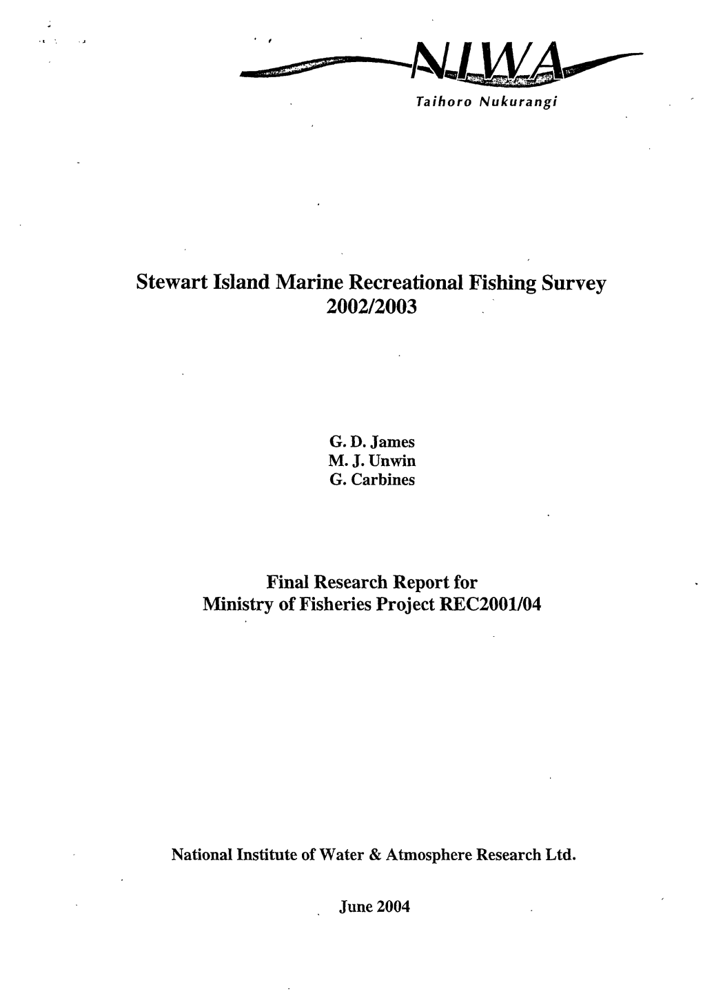 REC2001-04 Survey Marine Recreational Fishing Stewart Island