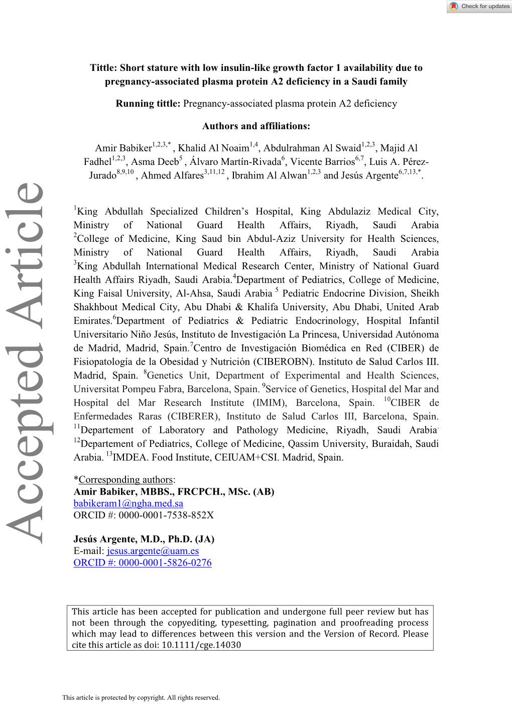 Short Stature with Low Insulin‐Like Growth Factor 1 Availability Due To