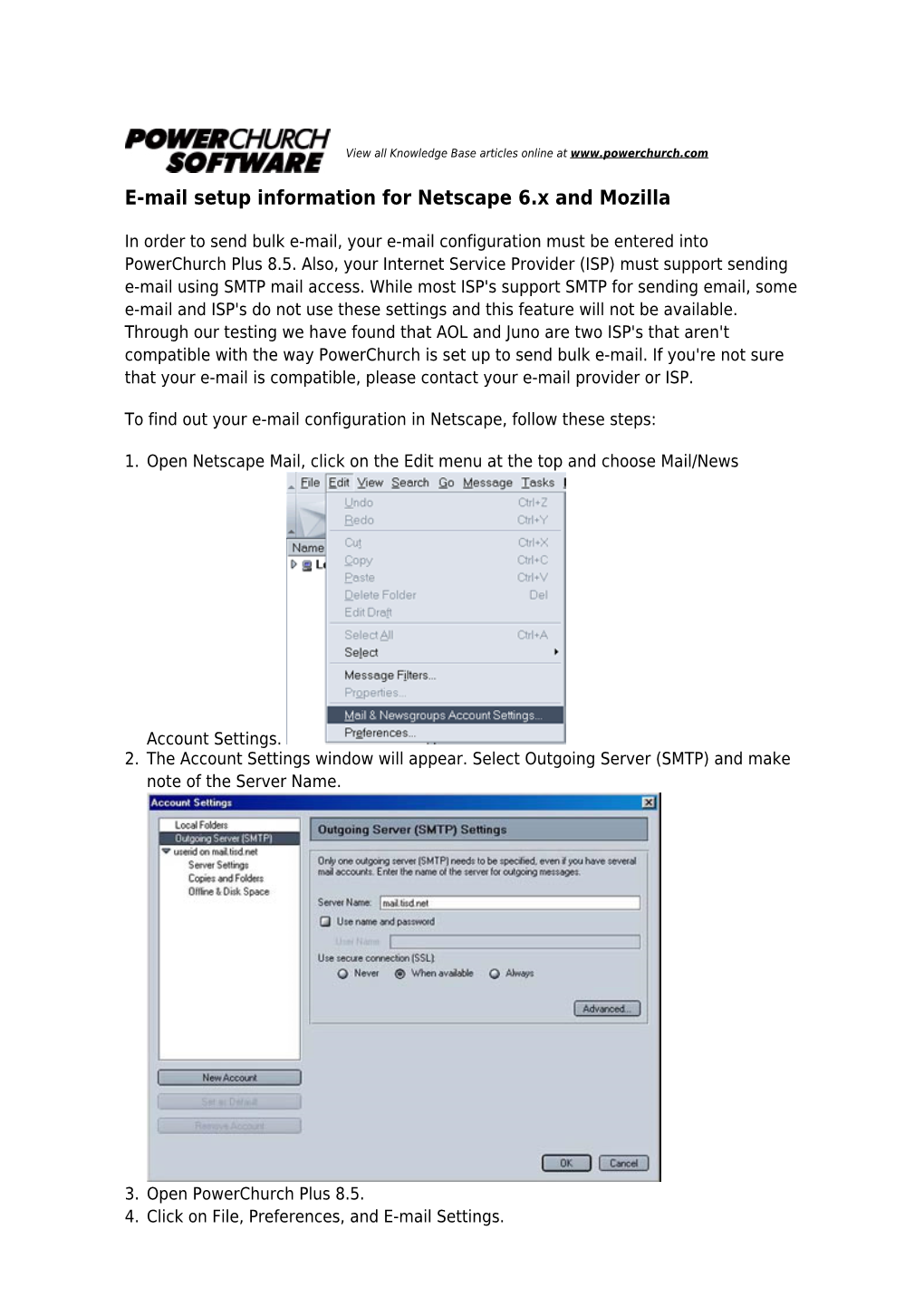 E-Mail Setup Information for Netscape 6.X and Mozilla