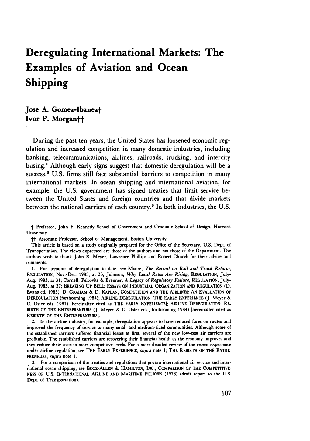 Deregulating International Markets: the Examples of Aviation and Ocean Shipping