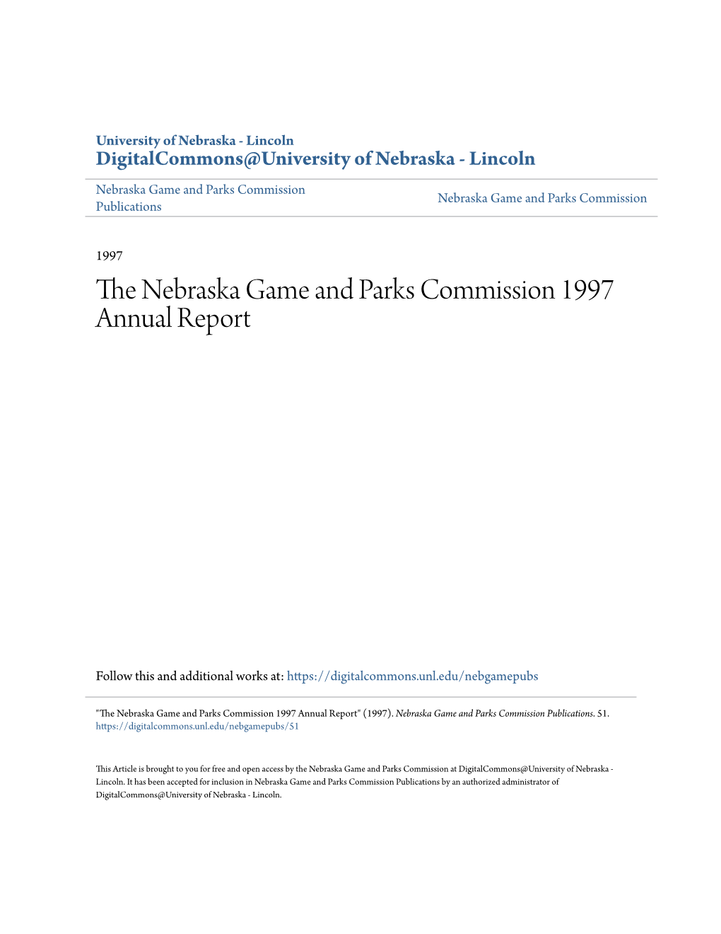 The Nebraska Game and Parks Commission 1997 Annual Report