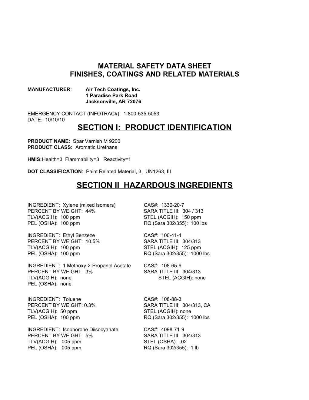 Material Safety Data Sheet s50