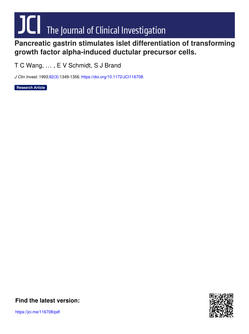 Pancreatic Gastrin Stimulates Islet Differentiation of Transforming Growth Factor Alpha-Induced Ductular Precursor Cells