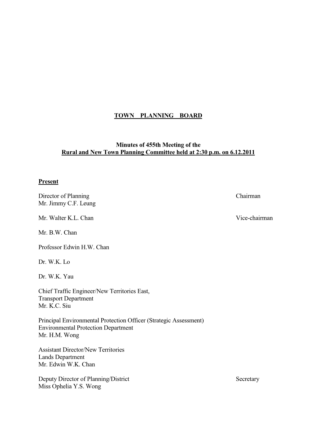 TOWN PLANNING BOARD Minutes of 455Th Meeting of the Rural And