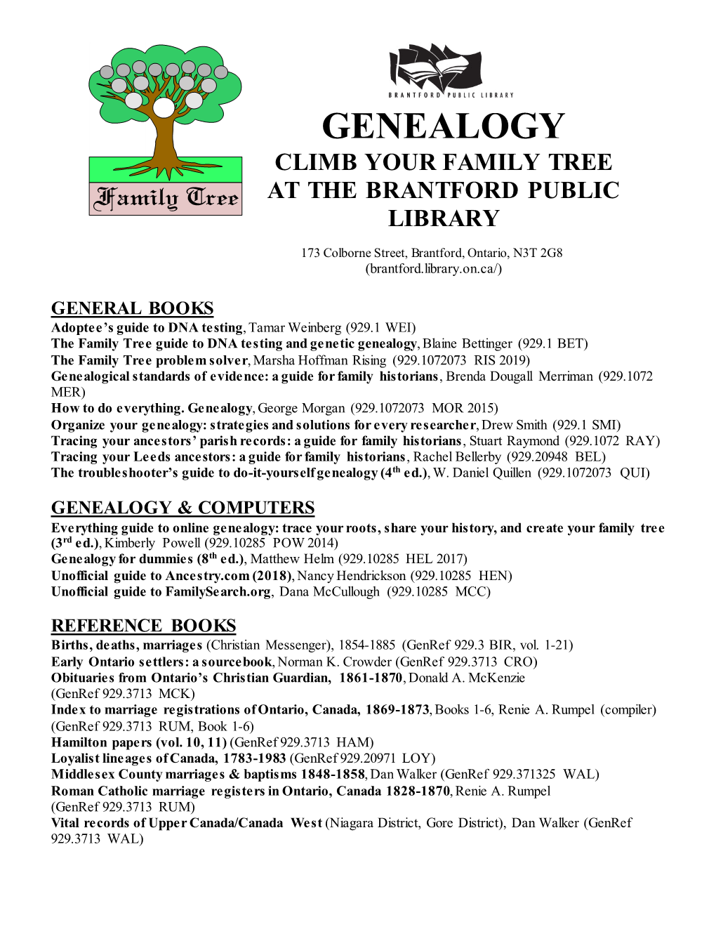 Genealogy Climb Your Family Tree at the Brantford Public Library