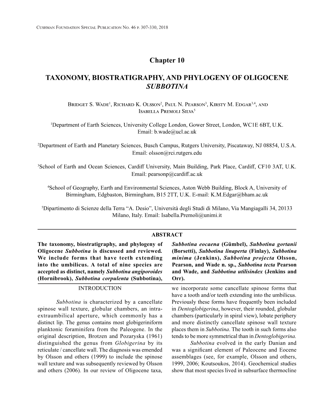 Chapter 10 TAXONOMY, BIOSTRATIGRAPHY, AND