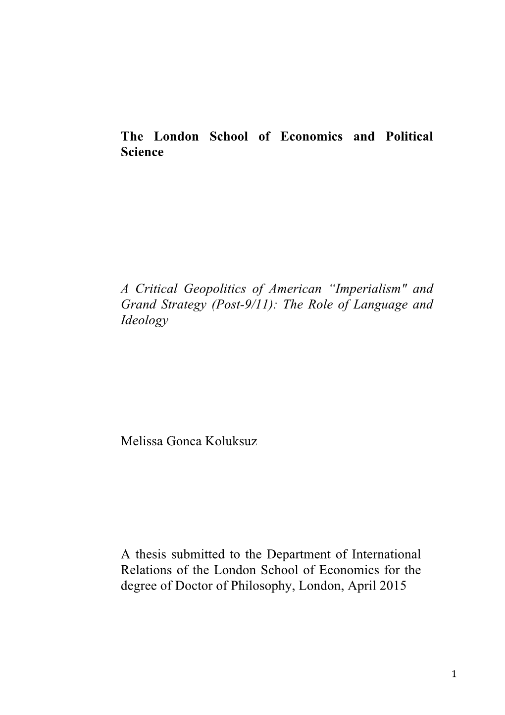 The London School of Economics and Political Science a Critical