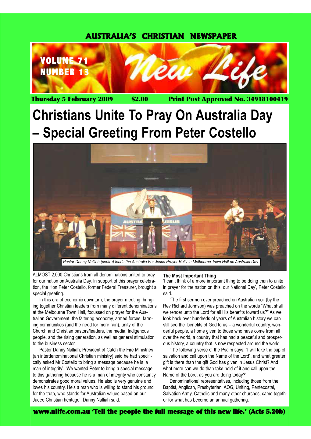 Christians Unite to Pray on Australia Day – Special Greeting from Peter Costello