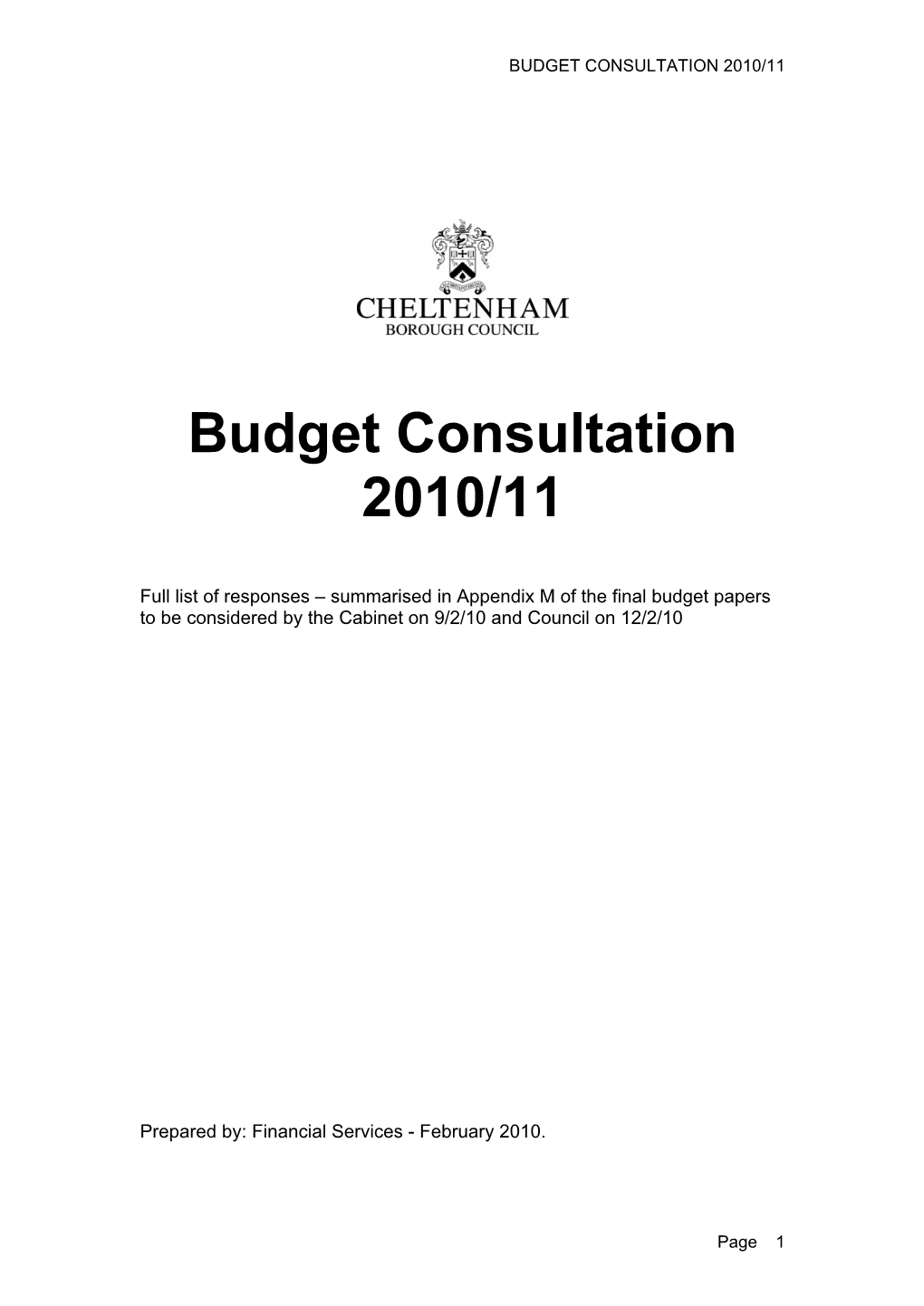 Budget Consultation 2010/11