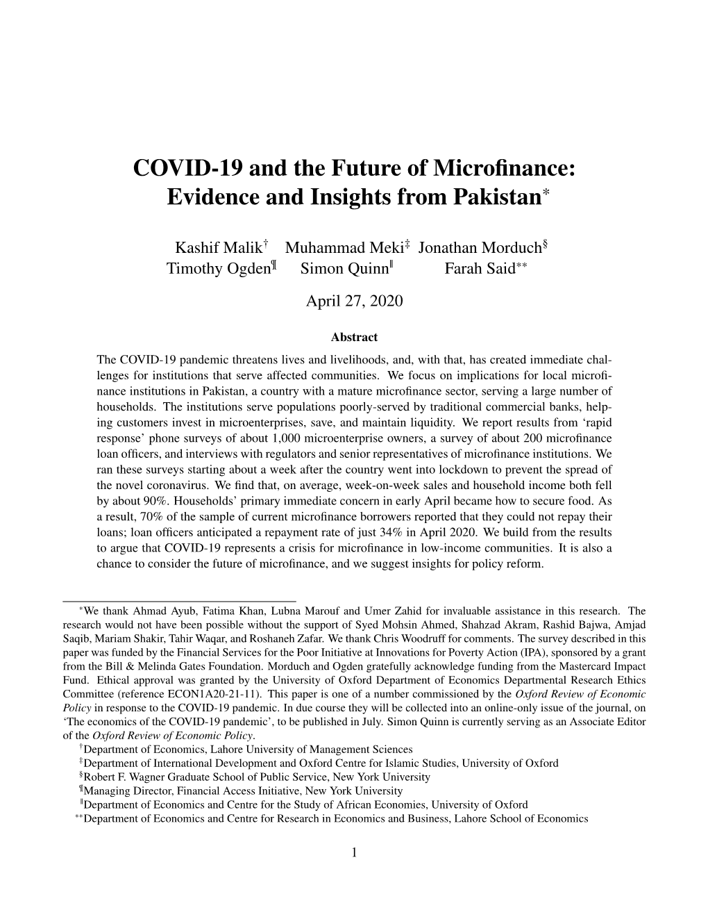 COVID-19 and the Future of Microfinance