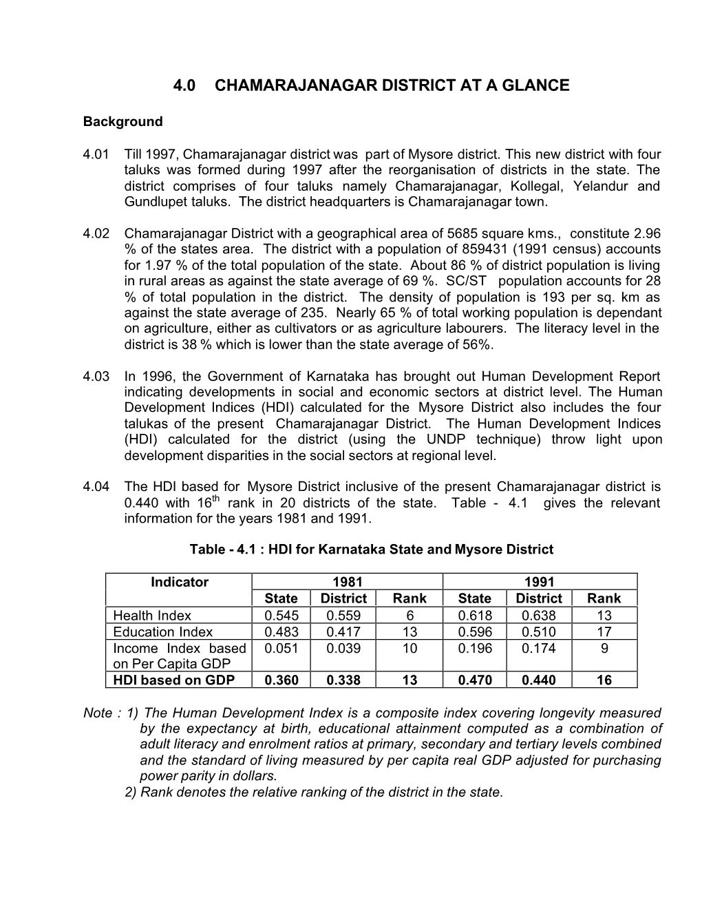 4.0 Chamarajanagar District at a Glance