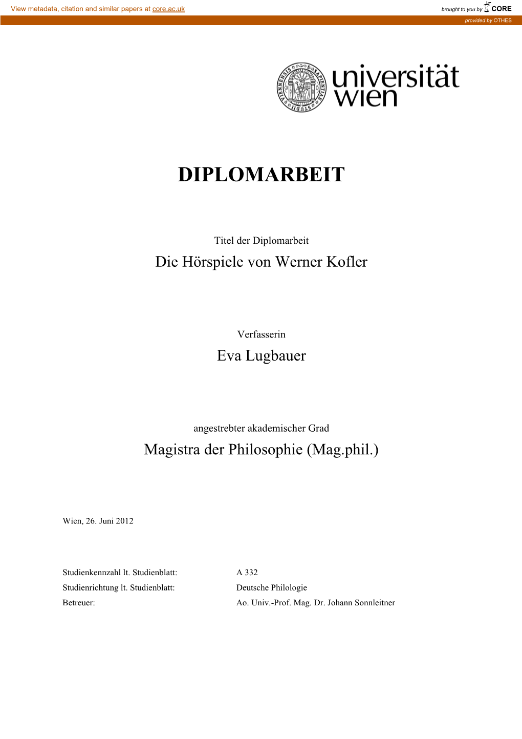 Aaa Die Hörspiele Werner Koflers Diplomarbeit