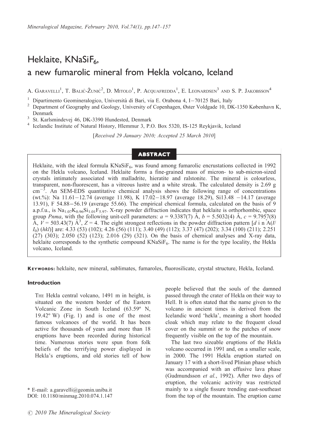 Heklaite, Knasif6, a New Fumarolic Mineral from Hekla Volcano, Iceland