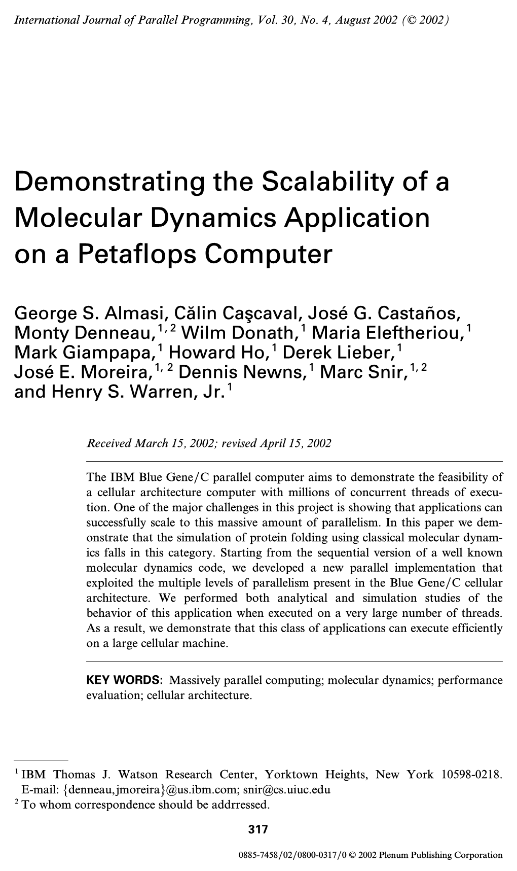 Demonstrating the Scalability of a Molecular Dynamics Application on a Petaflops Computer
