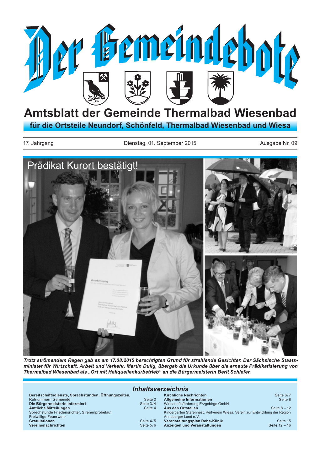 Amtsblatt Der Gemeinde Thermalbad Wiesenbad Für Die Ortsteile Neundorf, Schönfeld, Thermalbad Wiesenbad Und Wiesa