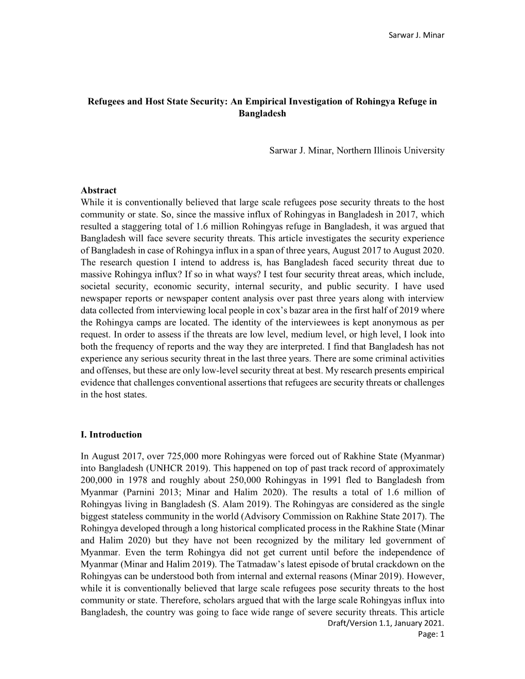 Refugees and Host State Security: an Empirical Investigation of Rohingya Refuge in Bangladesh