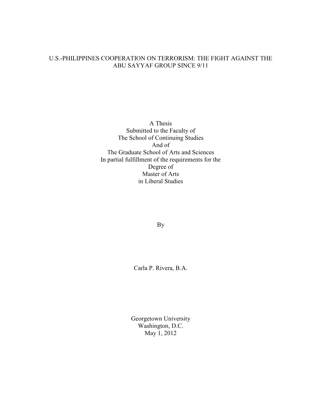 Us-Philippines Cooperation on Terrorism: the Fight Against