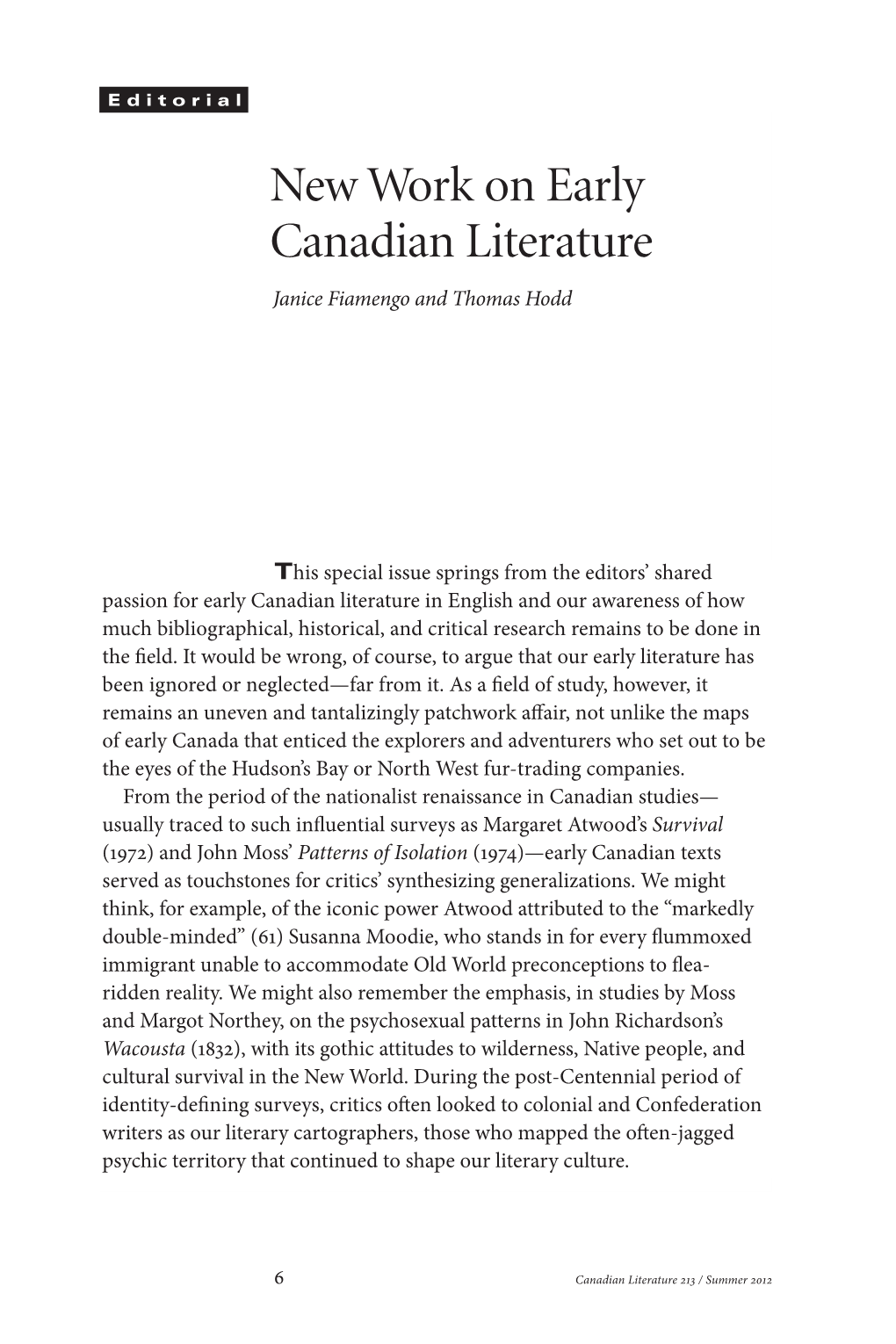 New Work on Early Canadian Literature