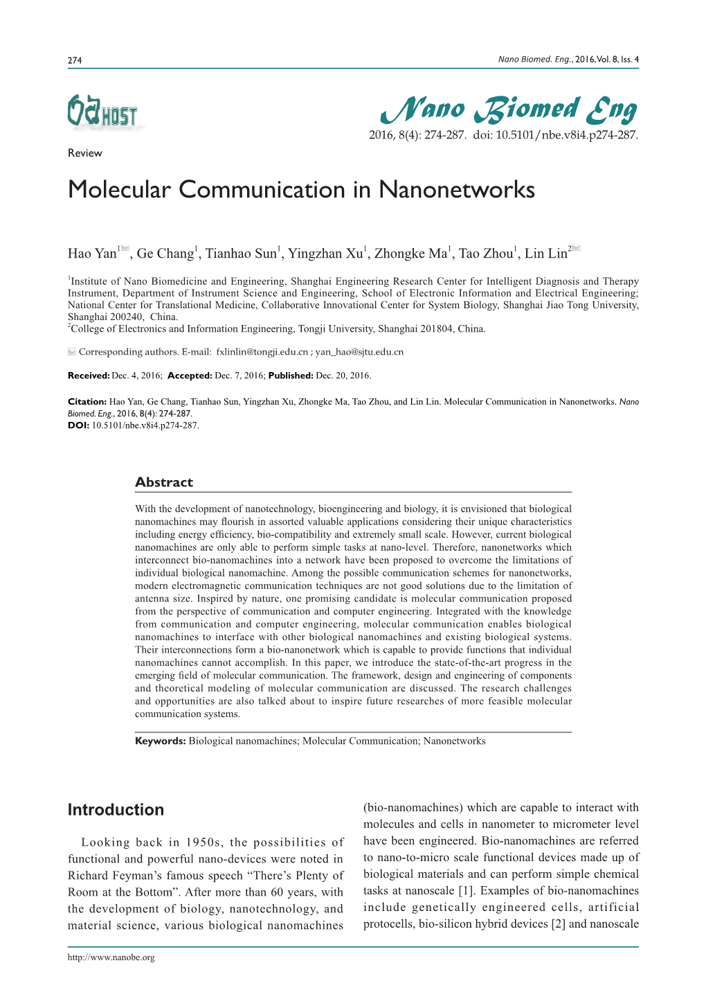 Molecular Communication in Nanonetworks