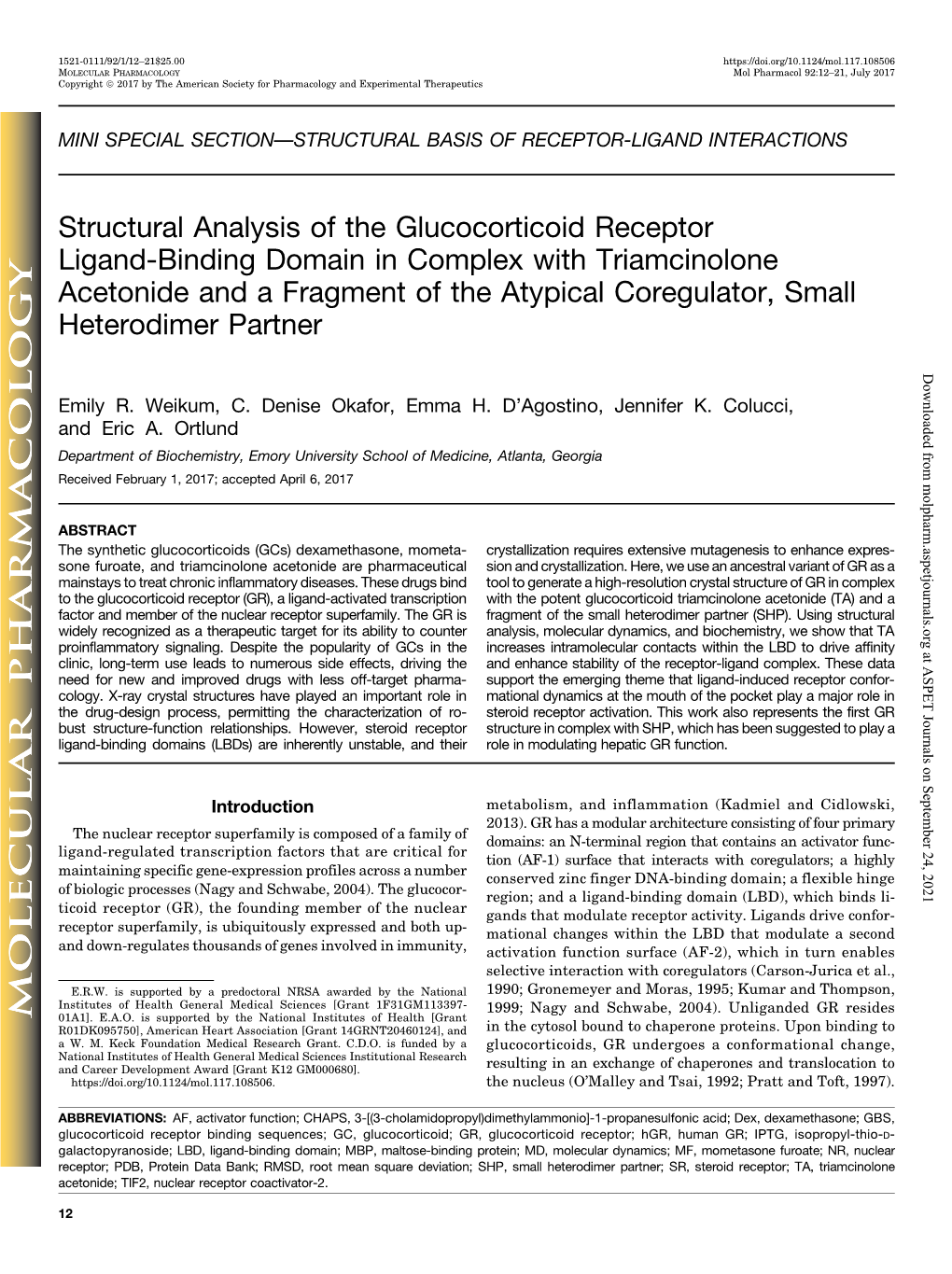 Structural Analysis of the Glucocorticoid Receptor Ligand