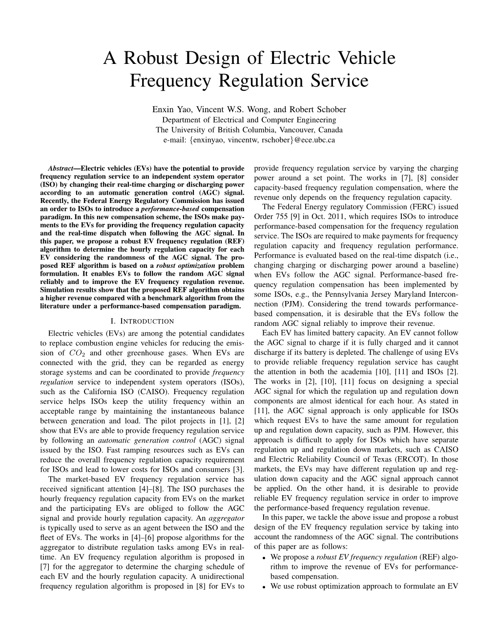 A Robust Design of Electric Vehicle Frequency Regulation Service