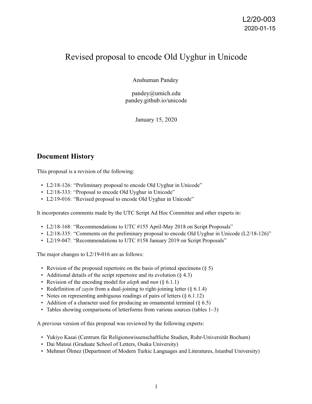 Revised Proposal to Encode Old Uyghur in Unicode