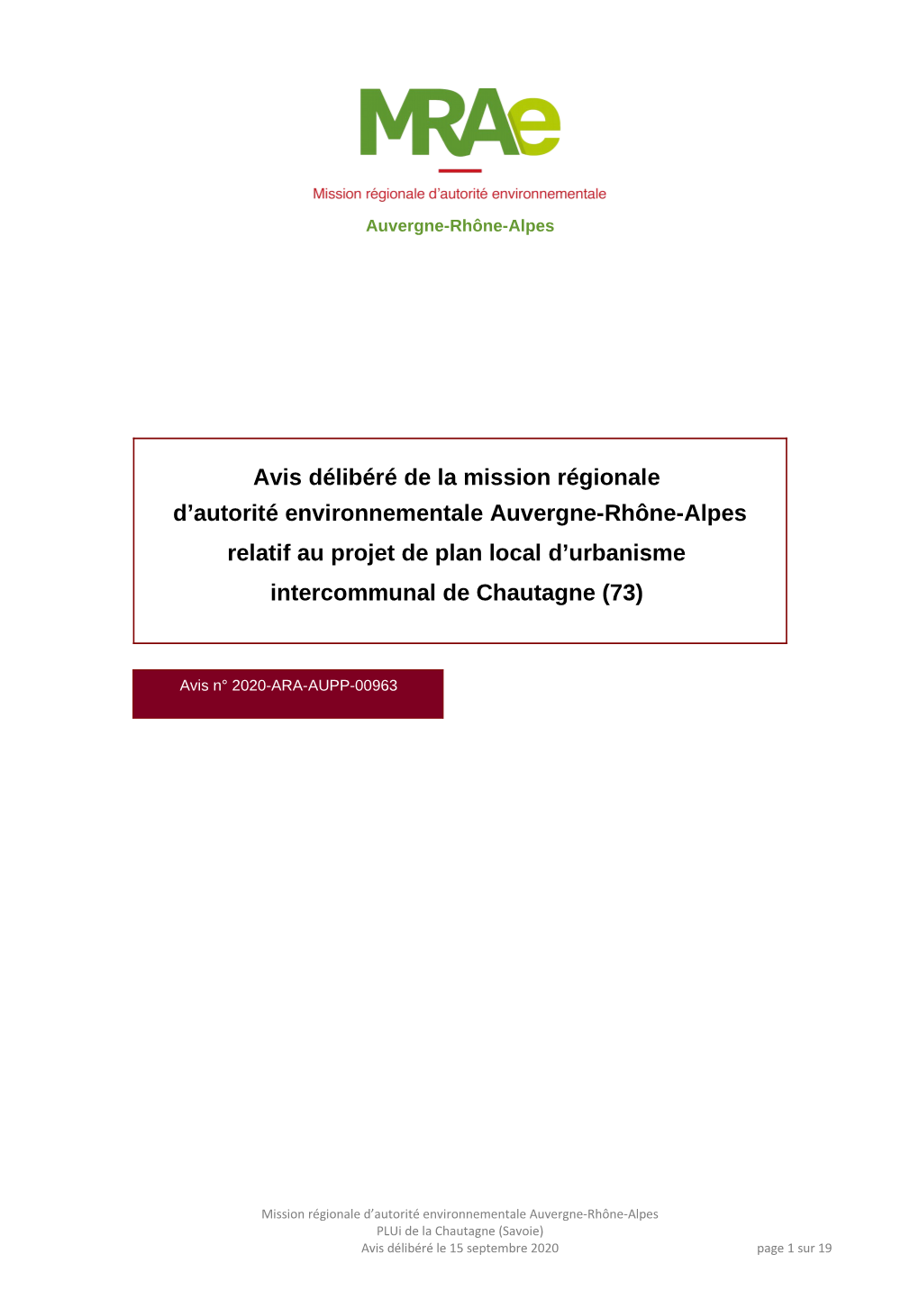 Avis Délibéré De La Mission Régionale D'autorité Environnementale