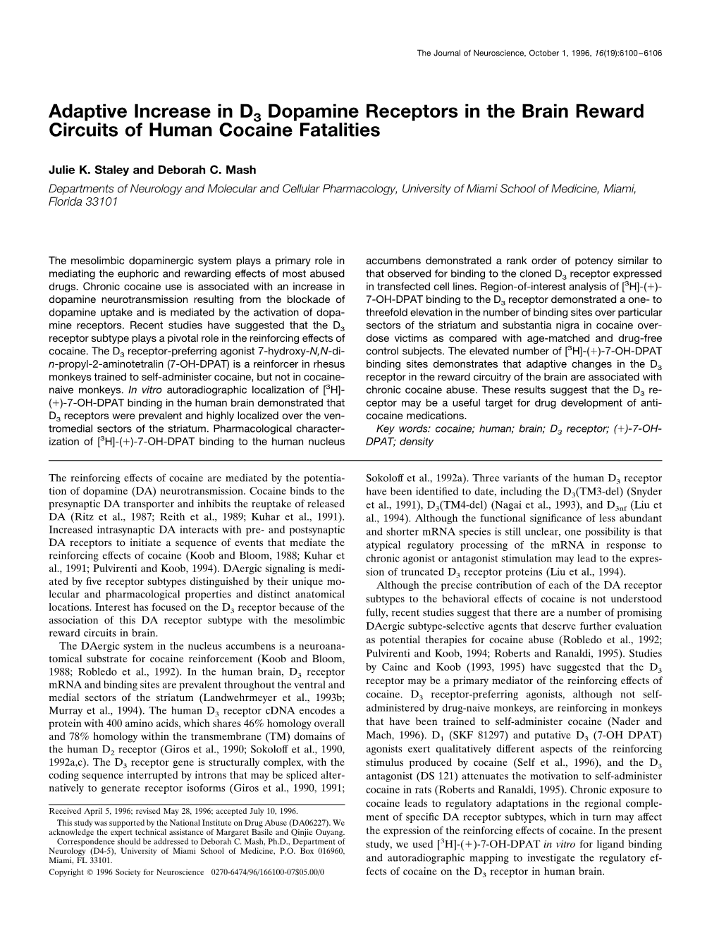 Adaptive Increase in D3 Dopamine Receptors in the Brain Reward Circuits of Human Cocaine Fatalities