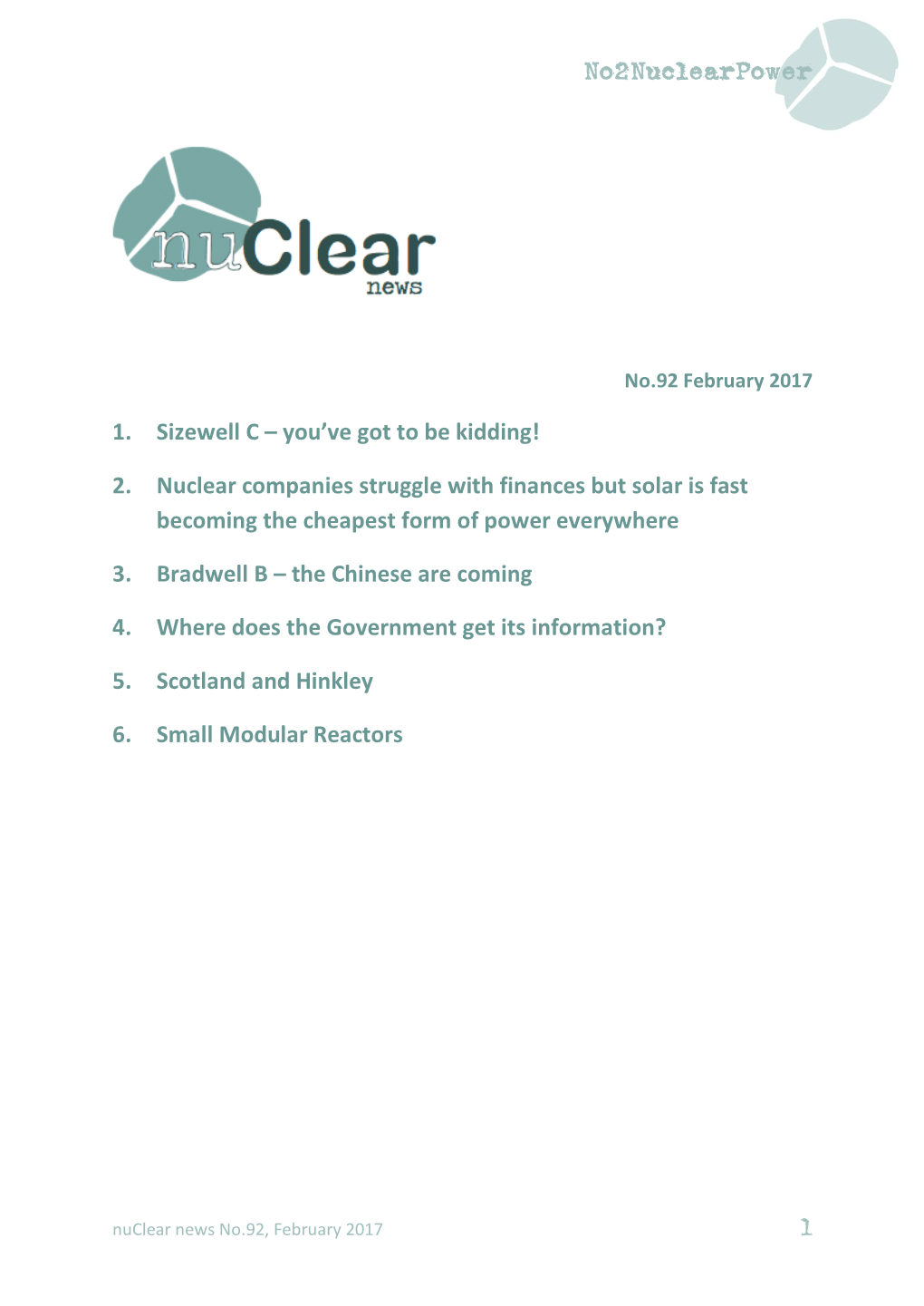 Nuclear News No.92, February 2017 1 No2nuclearpower