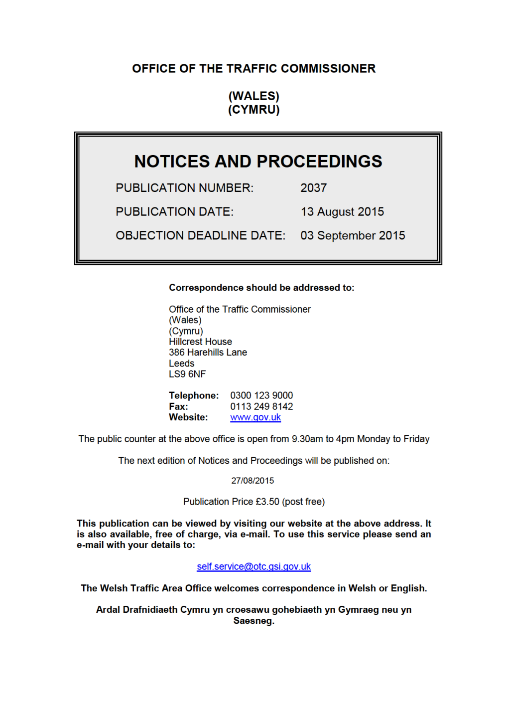 NOTICES and PROCEEDINGS 13 August 2015