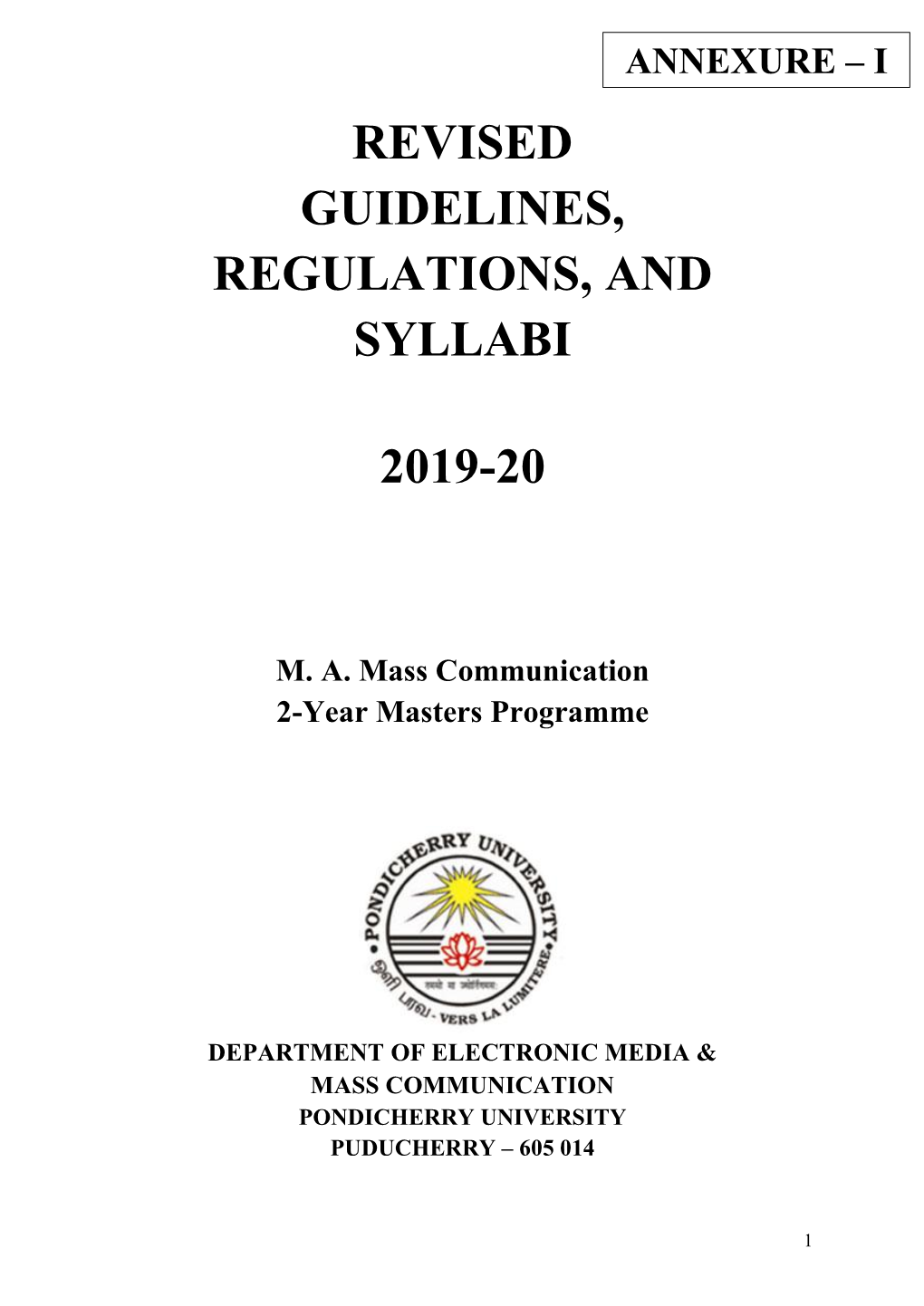 Revised Guidelines, Regulations, and Syllabi