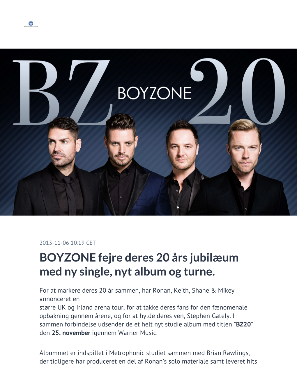 BOYZONE Fejre Deres 20 Års Jubilæum Med Ny Single, Nyt Album Og Turne