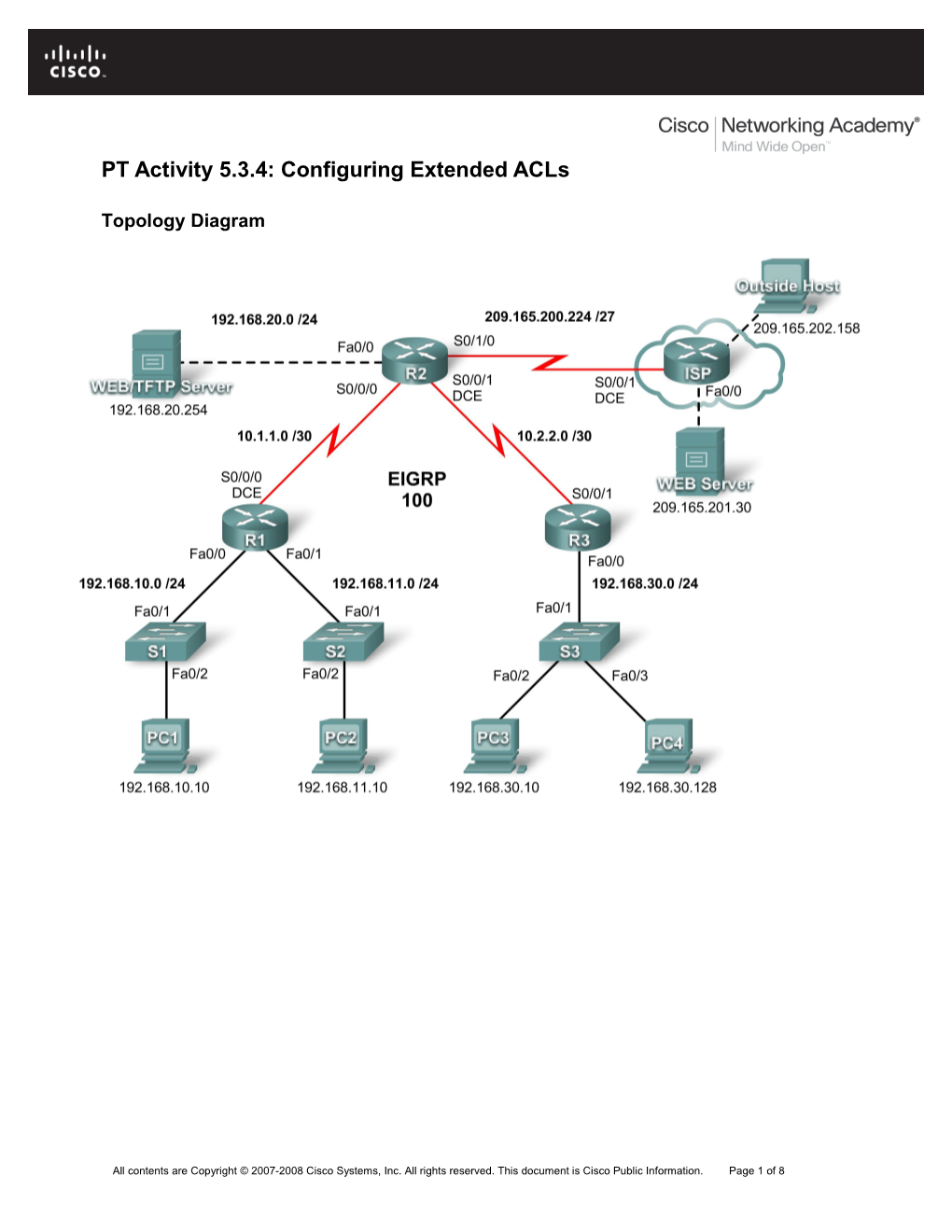 PT Activity 5.3.4: Configuring Extended Acls